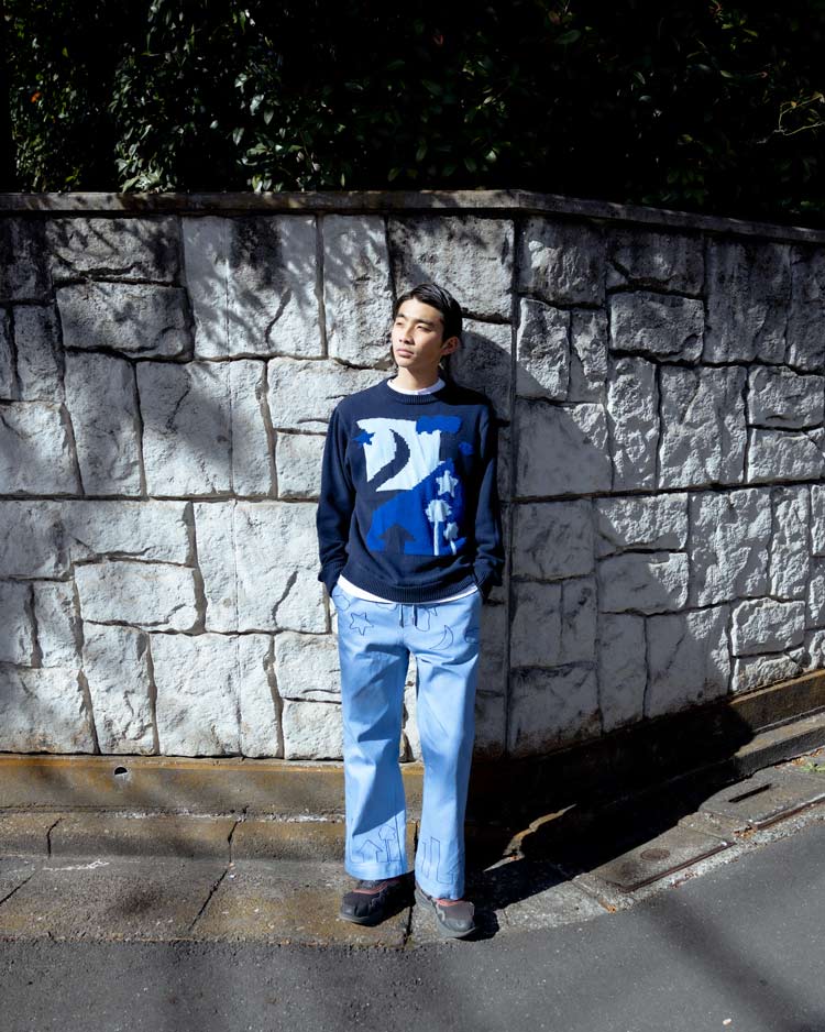 EMBROIDERY DENIM WIDE PANTS (LIGHT BLUE)