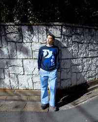 EMBROIDERY DENIM WIDE PANTS (LIGHT BLUE)