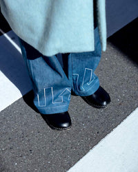 EMBROIDERY DENIM WIDE PANTS (LAKE BLUE)