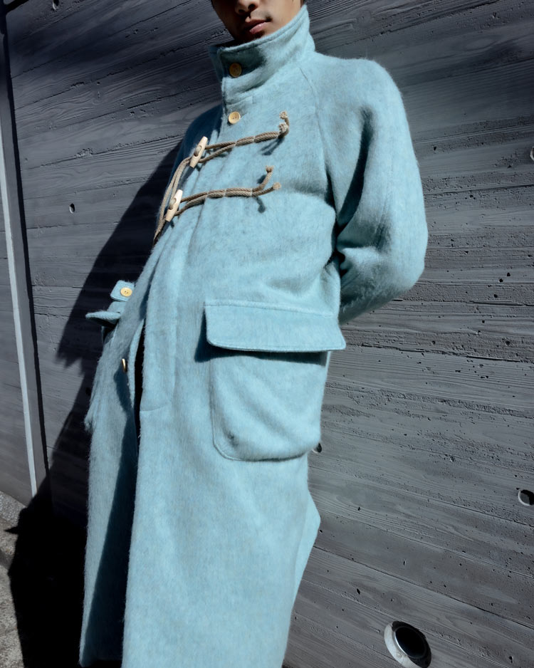 STAND COLLAR LOOSE WOOL COAT (TURQUOISE BLUE)