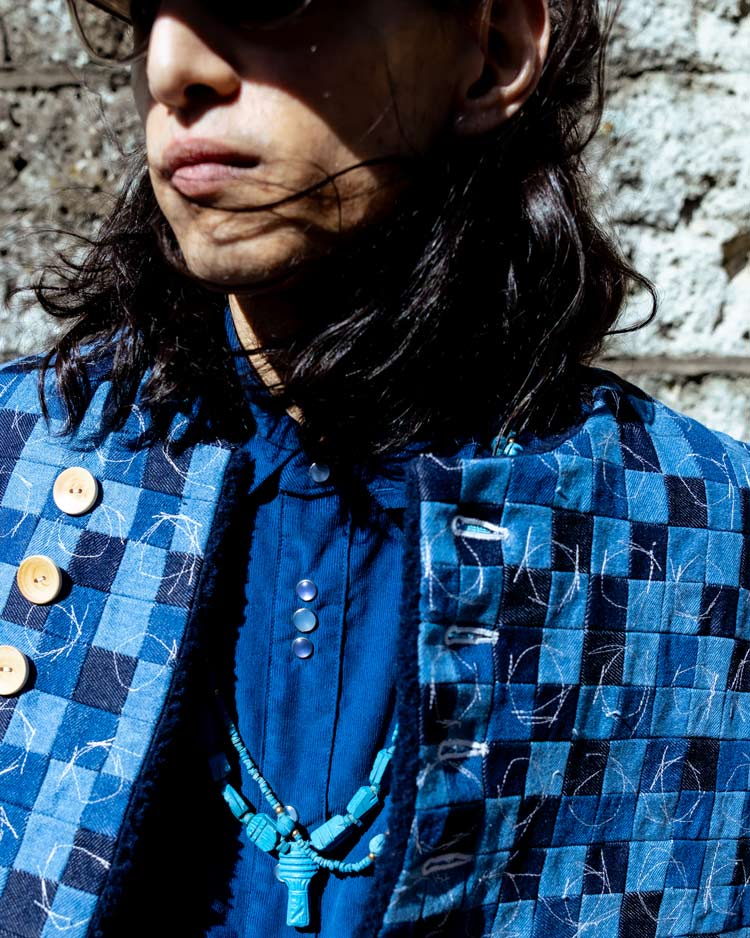 CORDUROY CUTTING WESTERN SHIRT (DEEP BLUE)