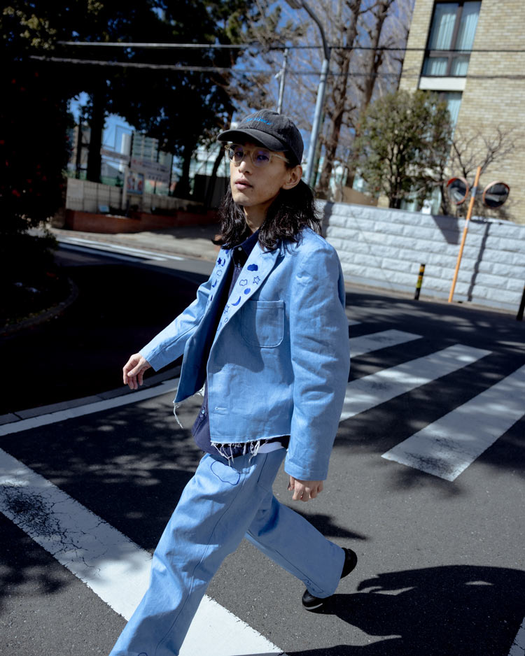 EMBROIDERY DENIM TAILORED JACKET (LIGHT BLUE)