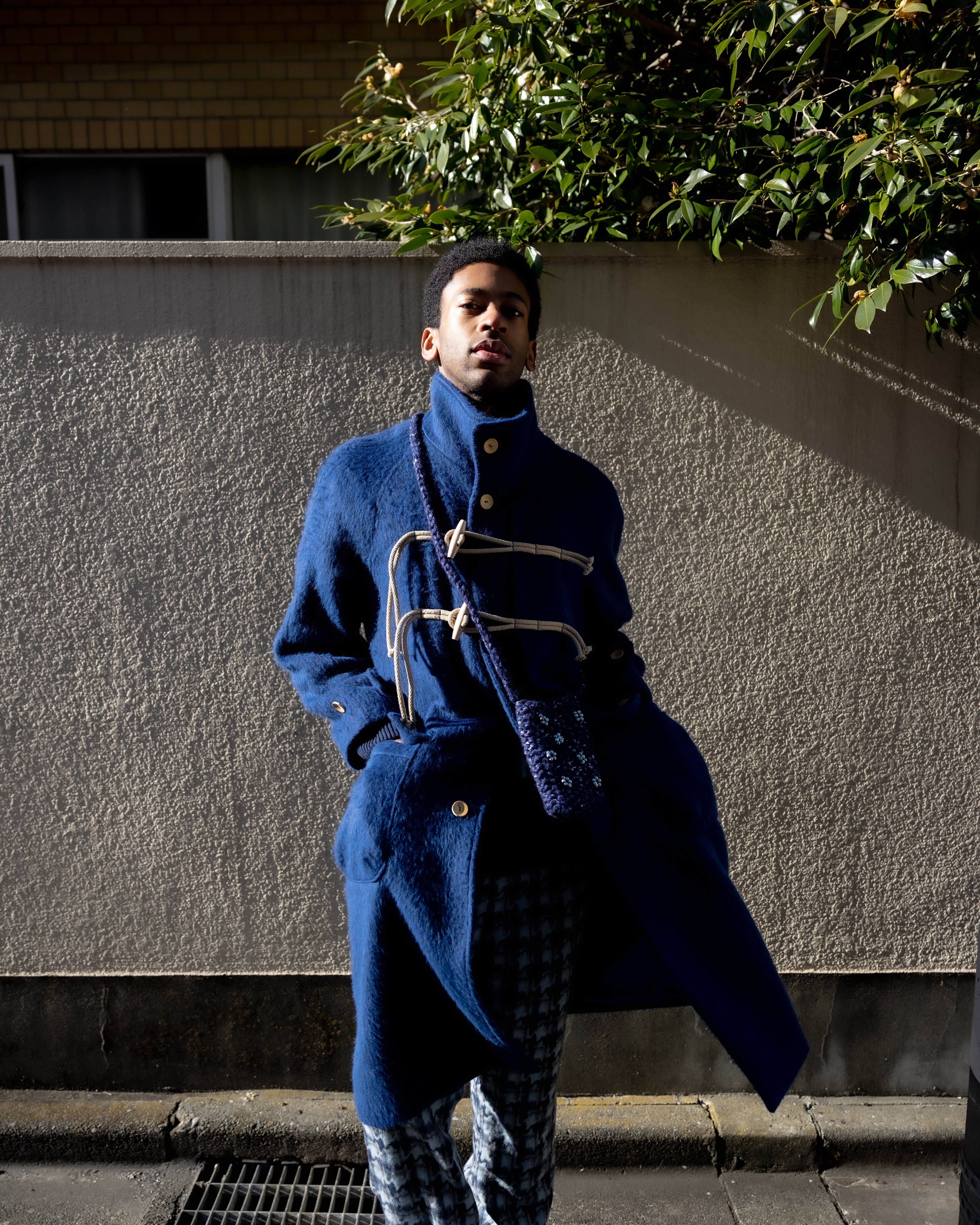 STAND COLLAR LOOSE WOOL COAT (DEEP BLUE)