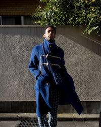 STAND COLLAR LOOSE WOOL COAT (DEEP BLUE)