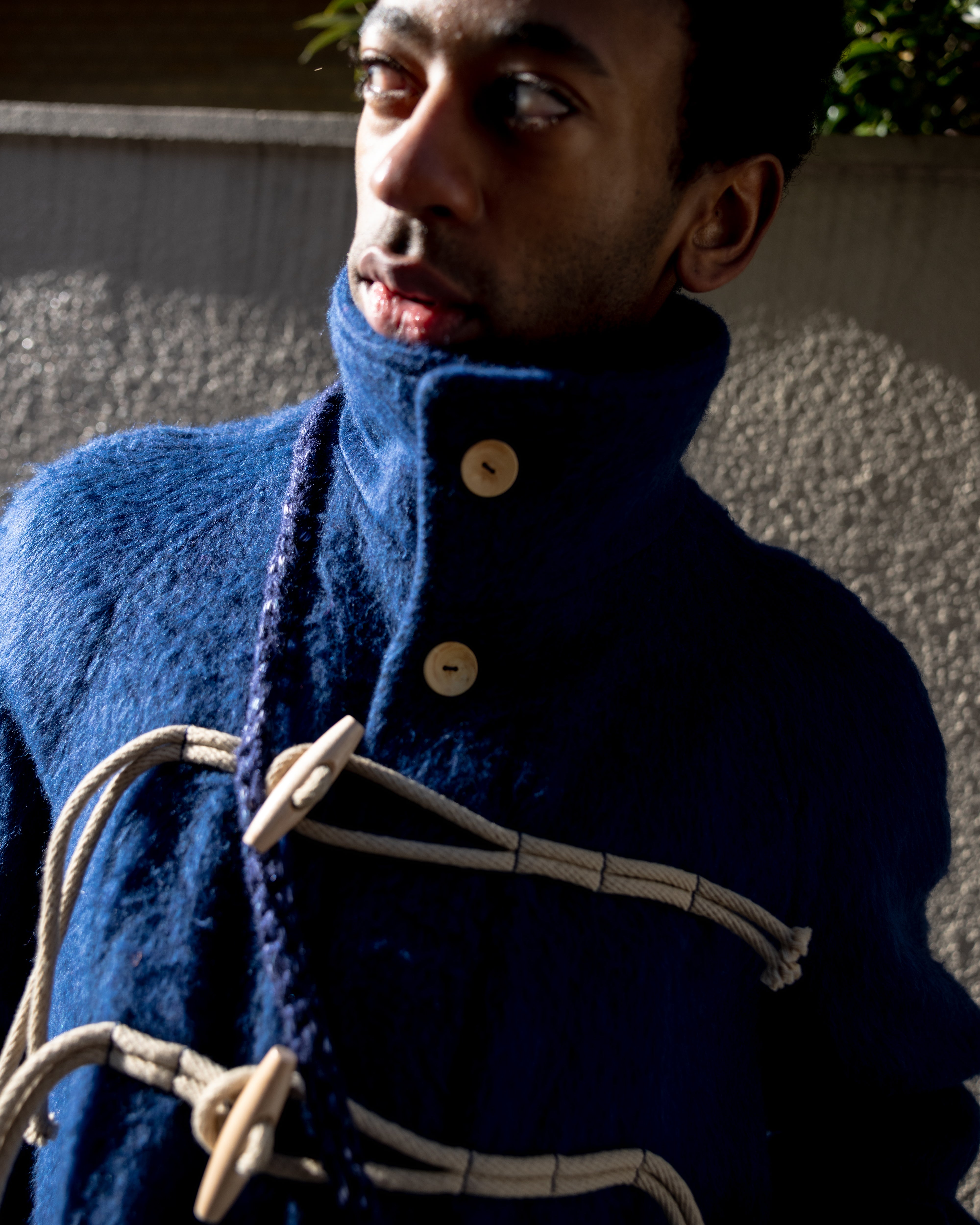 STAND COLLAR LOOSE WOOL COAT (DEEP BLUE)