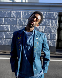 EMBROIDERY DENIM TAILORED JACKET (LAKE BLUE)