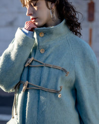 STAND COLLAR LOOSE WOOL COAT (TURQUOISE BLUE)