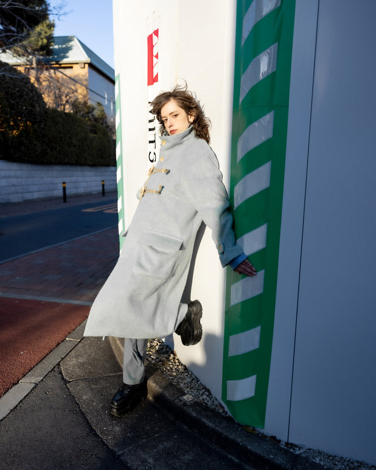 STAND COLLAR LOOSE WOOL COAT (TURQUOISE BLUE)