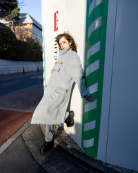 STAND COLLAR LOOSE WOOL COAT (TURQUOISE BLUE)