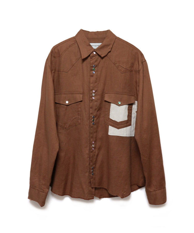 COTTON LINEN CUTTING WESTERN SHIRT (BROWN)