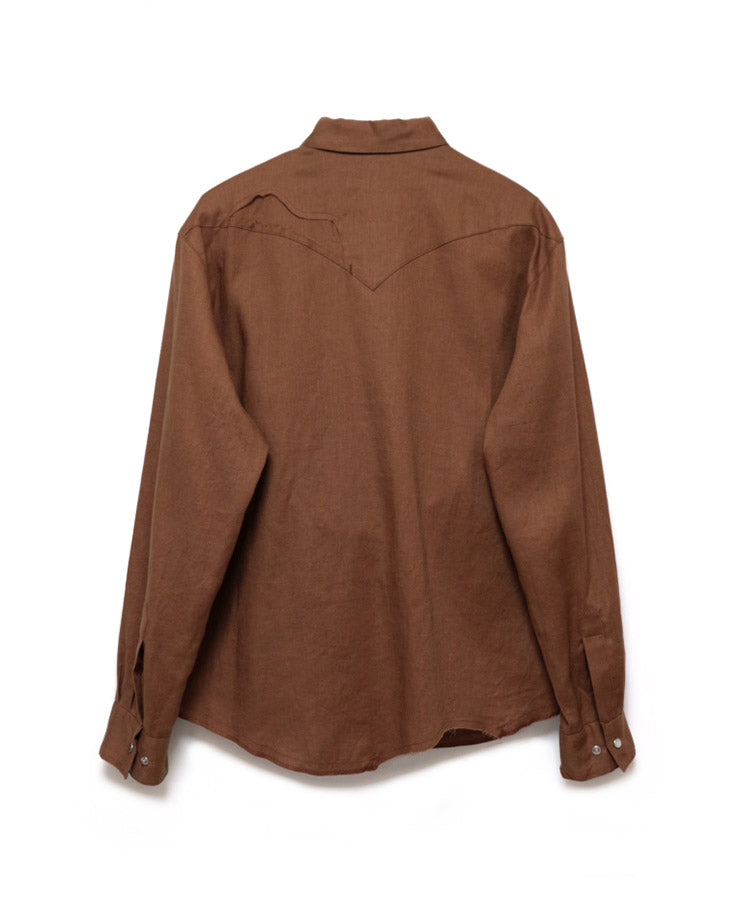 COTTON LINEN CUTTING WESTERN SHIRT (BROWN)
