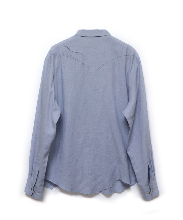 COTTON LINEN CUTTING WESTERN SHIRT (LIGHT BLUE)