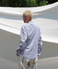COTTON LINEN CUTTING WESTERN SHIRT (LIGHT BLUE)