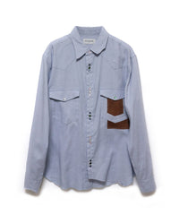 COTTON LINEN CUTTING WESTERN SHIRT (LIGHT BLUE)
