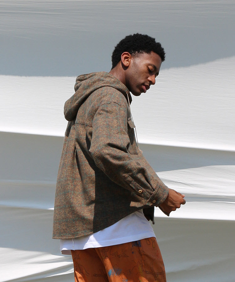 HOODED CHECK SHIRT (ORANGE)