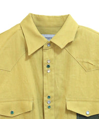 COTTON LINEN CUTTING WESTERN SHIRT (YELLOW)