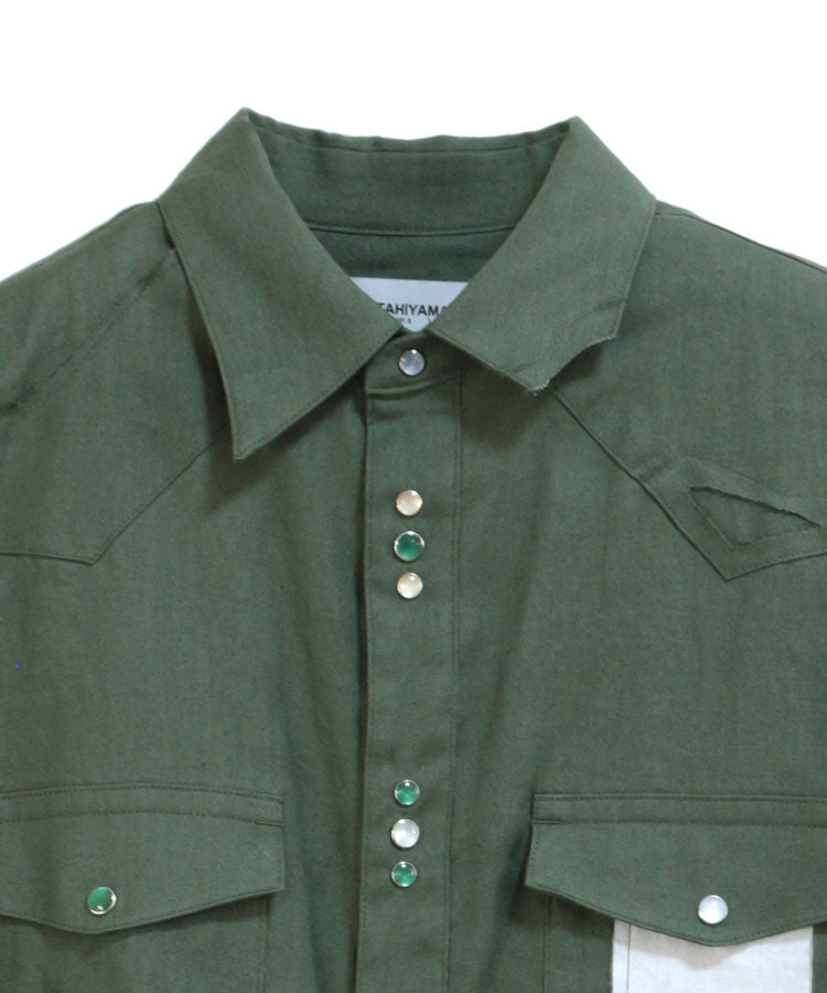 COTTON LINEN CUTTING WESTERN SHIRT (GREEN)