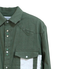 COTTON LINEN CUTTING WESTERN SHIRT (GREEN)