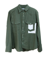 COTTON LINEN CUTTING WESTERN SHIRT (GREEN)