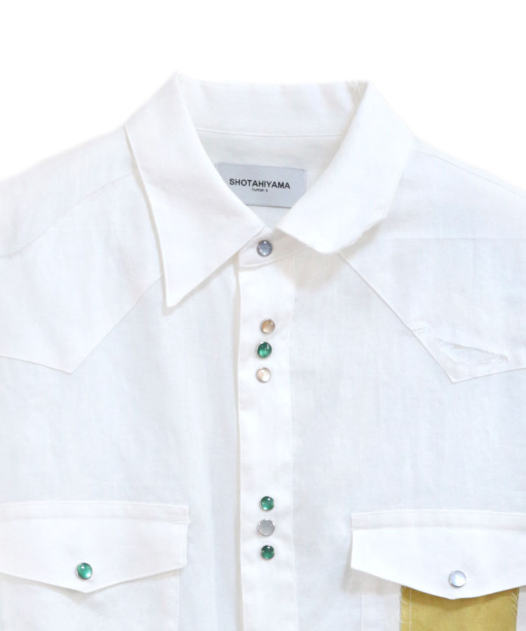 COTTON LINEN CUTTING WESTERN SHIRT (WHITE)