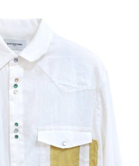 COTTON LINEN CUTTING WESTERN SHIRT (WHITE)