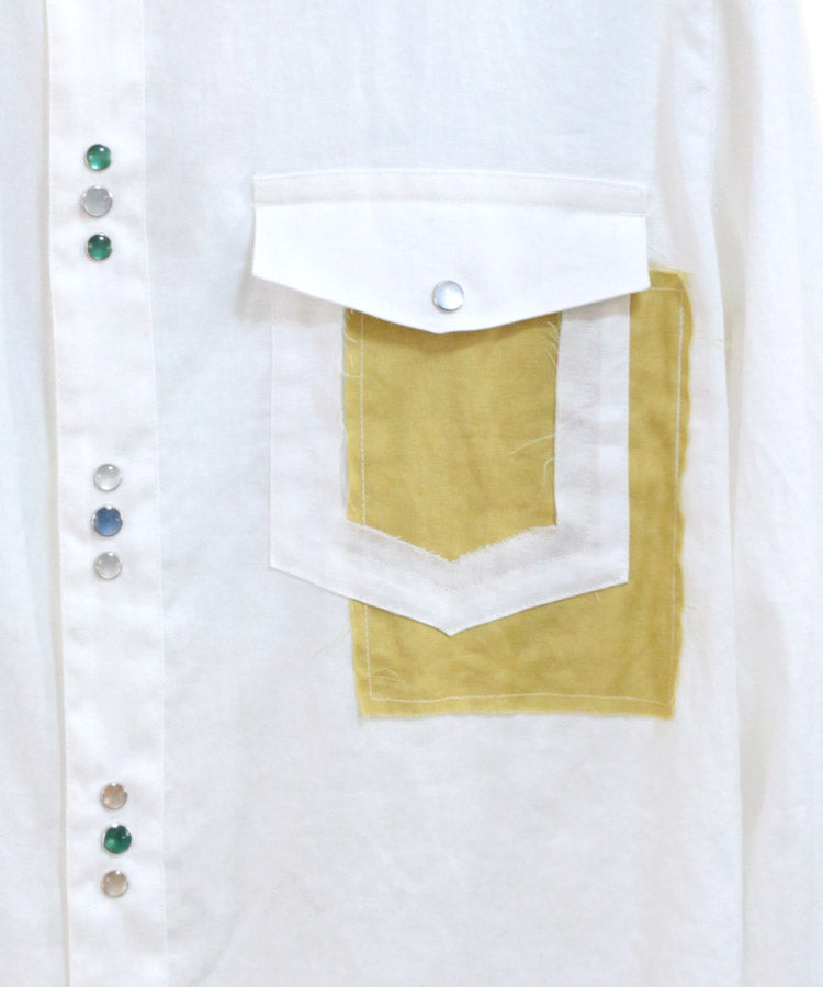 COTTON LINEN CUTTING WESTERN SHIRT (WHITE)