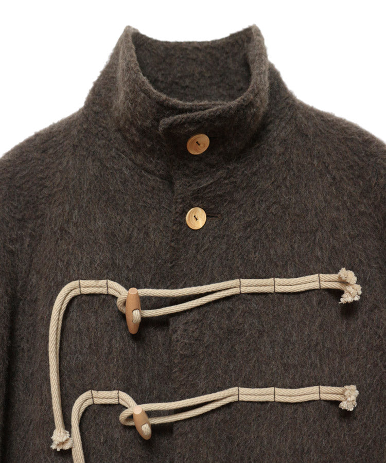 STAND COLLAR LOOSE WOOL COAT (BROWN)