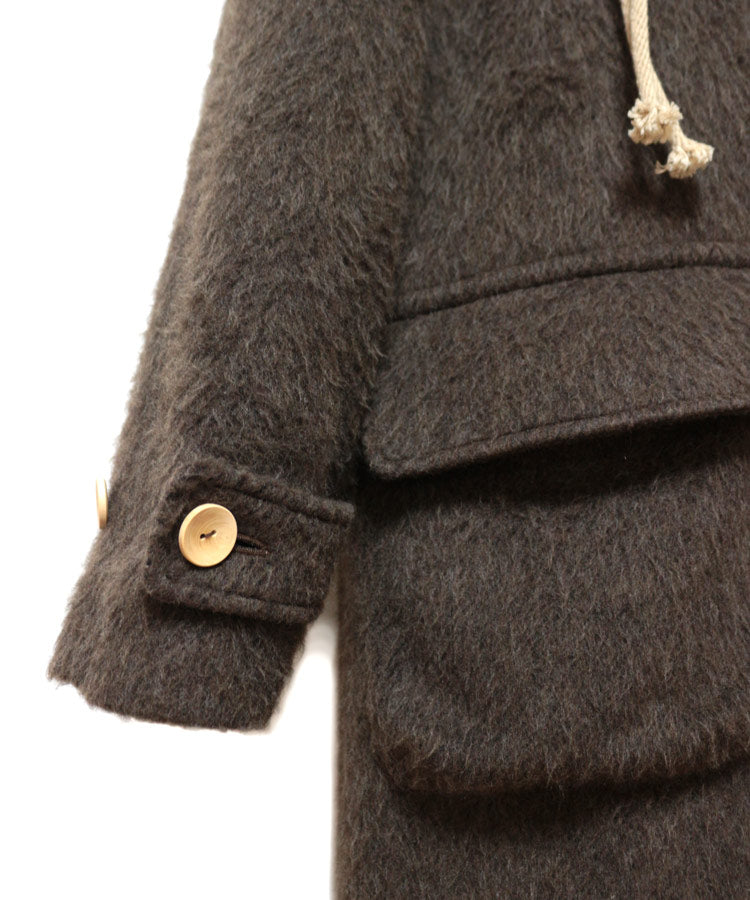 STAND COLLAR LOOSE WOOL COAT (BROWN)