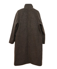 STAND COLLAR LOOSE WOOL COAT (BROWN)