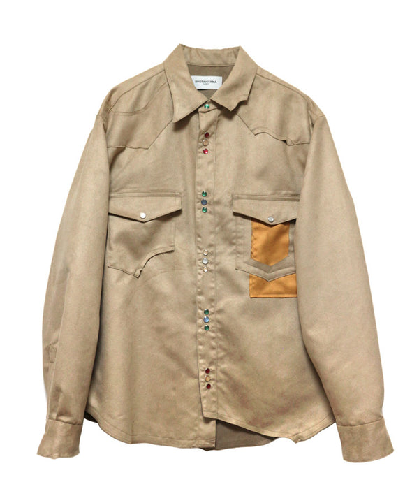 FAKE SUEDE CUTTING WESTERN SHIRT (BEIGE)