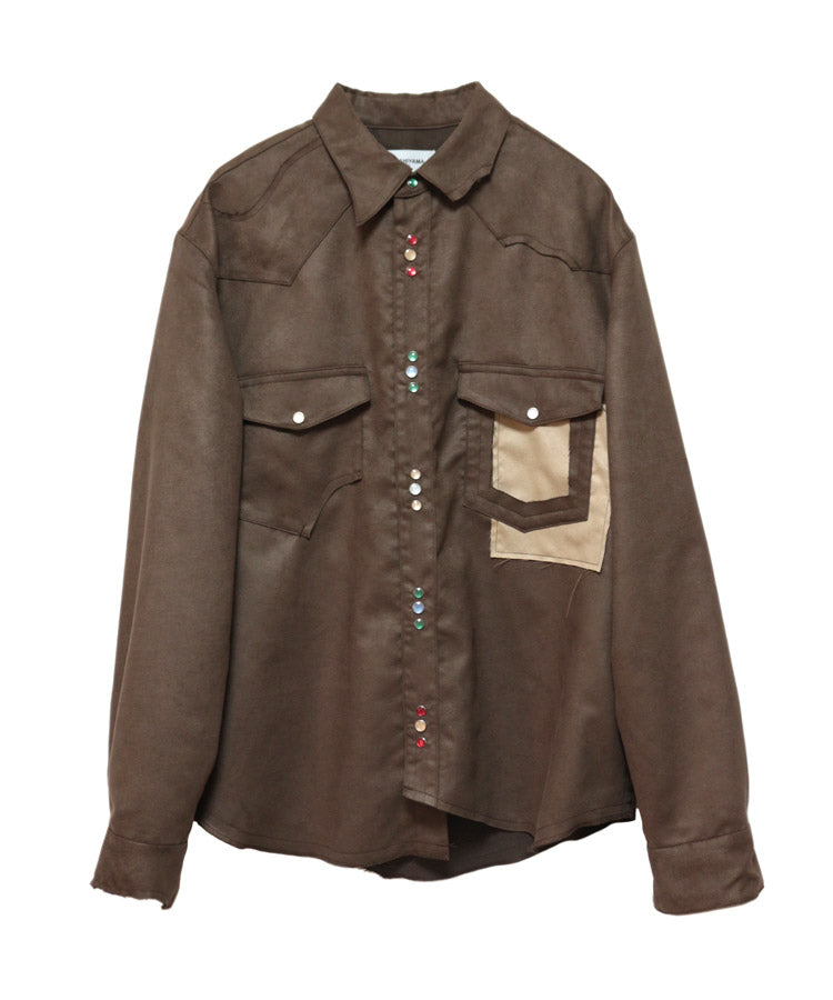 FAKE SUEDE CUTTING WESTERN SHIRT (BROWN)