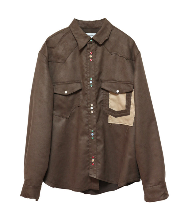 FAKE SUEDE CUTTING WESTERN SHIRT (BROWN)