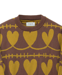 HEART COTTON KNIT SWETER (MUSTARD & BROWN)