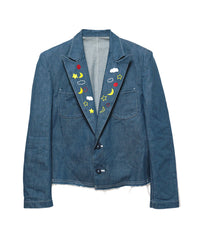 EMBROIDERY DENIM TAILORED JACKET (LAKE BLUE)