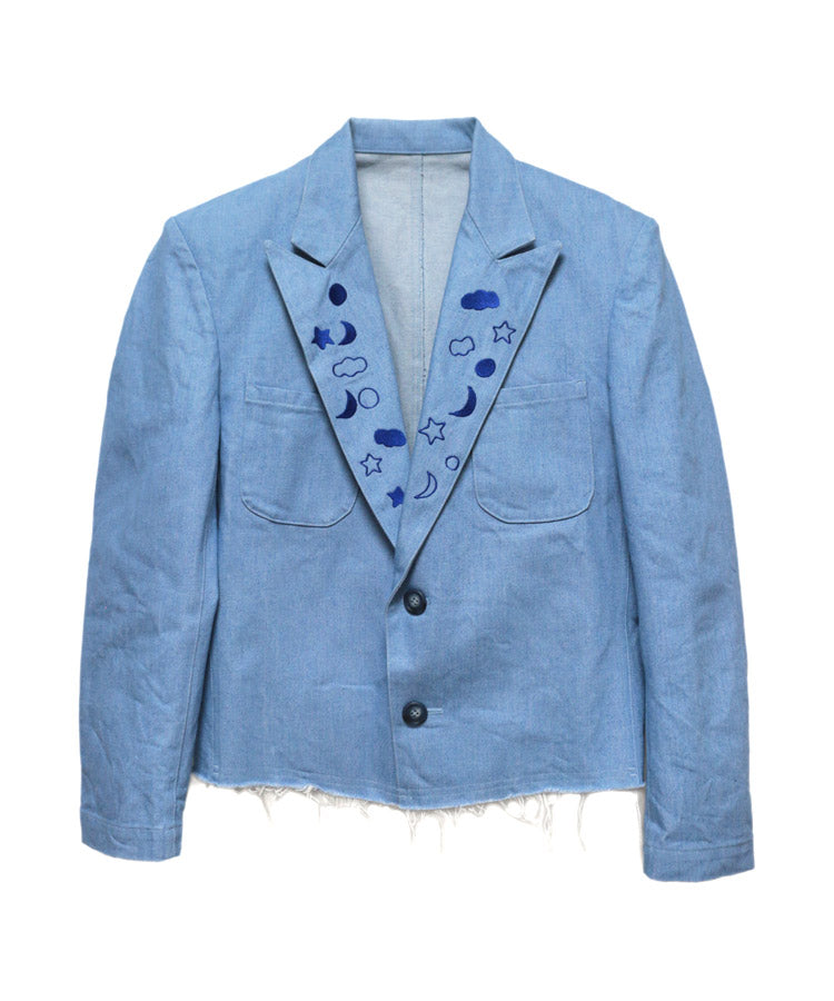 EMBROIDERY DENIM TAILORED JACKET (LIGHT BLUE)