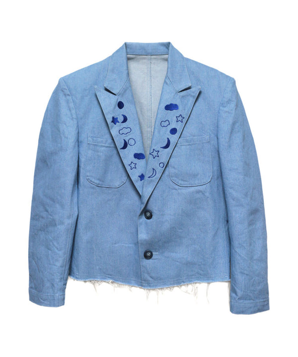 EMBROIDERY DENIM TAILORED JACKET (LIGHT BLUE)