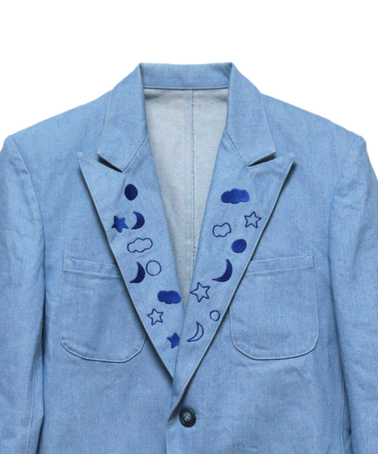 EMBROIDERY DENIM TAILORED JACKET (LIGHT BLUE)