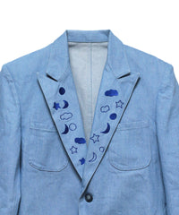 EMBROIDERY DENIM TAILORED JACKET (LIGHT BLUE)