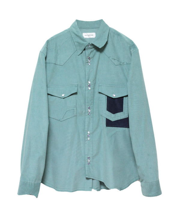 CORDUROY CUTTING WESTERN SHIRT (TURQUOISE BLUE)
