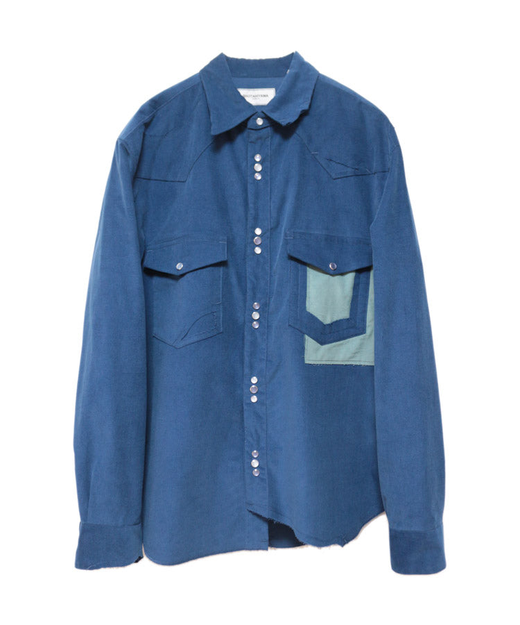 CORDUROY CUTTING WESTERN SHIRT (DEEP BLUE)