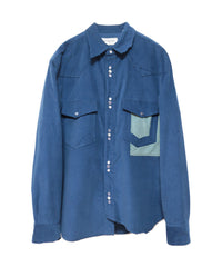 CORDUROY CUTTING WESTERN SHIRT (DEEP BLUE)