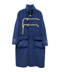 STAND COLLAR LOOSE WOOL COAT (DEEP BLUE)