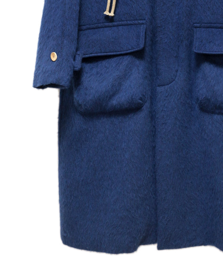 STAND COLLAR LOOSE WOOL COAT (DEEP BLUE)