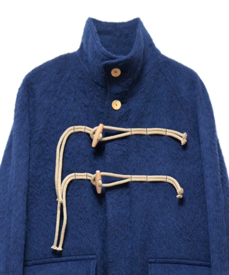 STAND COLLAR LOOSE WOOL COAT (DEEP BLUE)