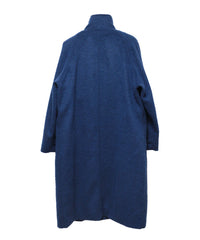 STAND COLLAR LOOSE WOOL COAT (DEEP BLUE)
