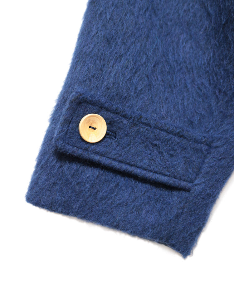 STAND COLLAR LOOSE WOOL COAT (DEEP BLUE)