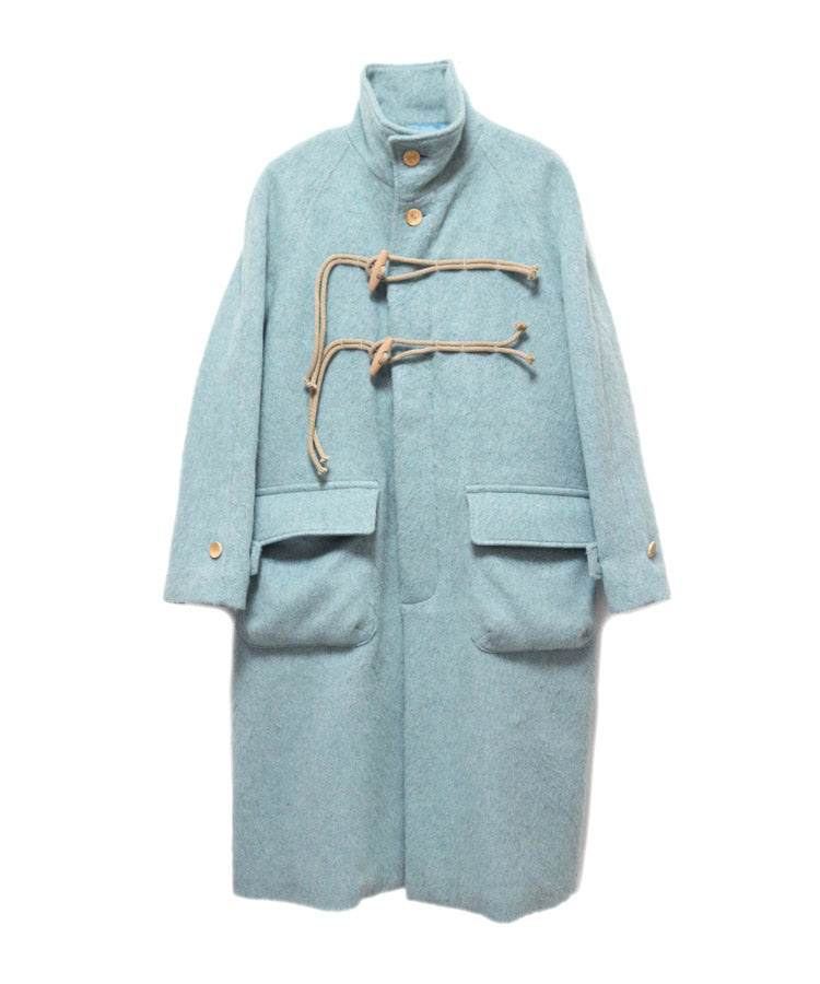 STAND COLLAR LOOSE WOOL COAT (TURQUOISE BLUE)