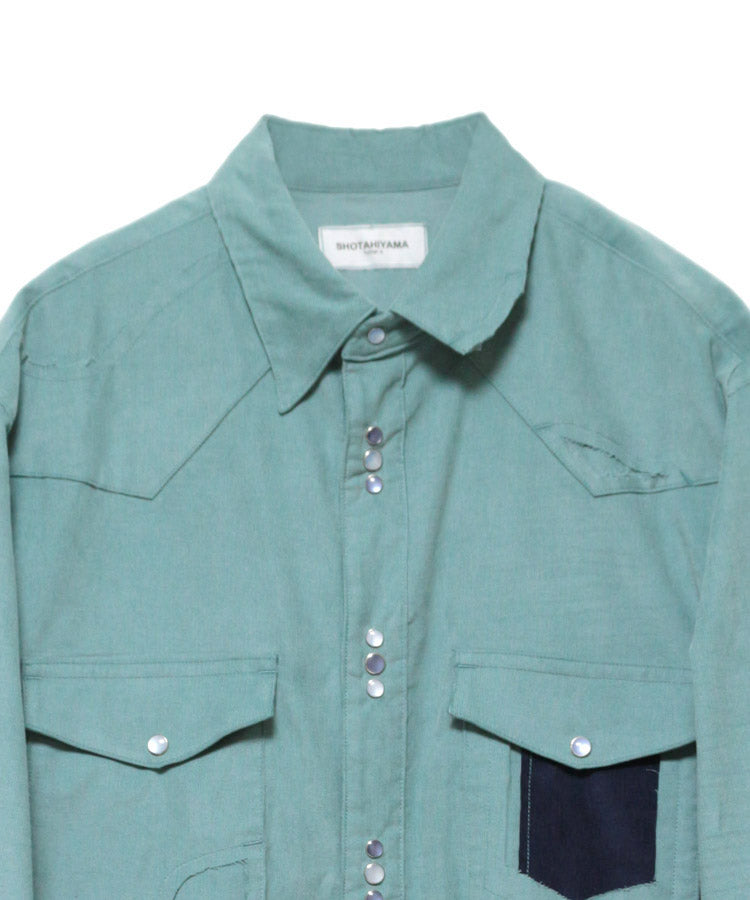 CORDUROY CUTTING WESTERN SHIRT (TURQUOISE BLUE)