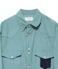 CORDUROY CUTTING WESTERN SHIRT (TURQUOISE BLUE)