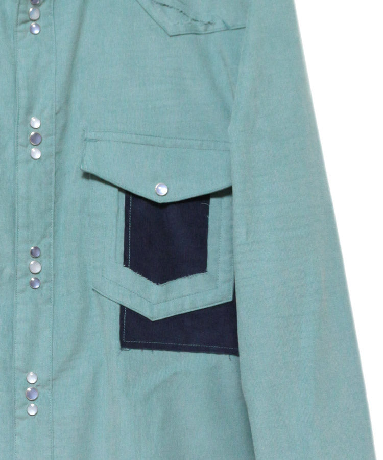 CORDUROY CUTTING WESTERN SHIRT (TURQUOISE BLUE)